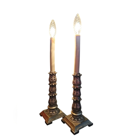 Other - Pair of Gold Candlestick Lamps